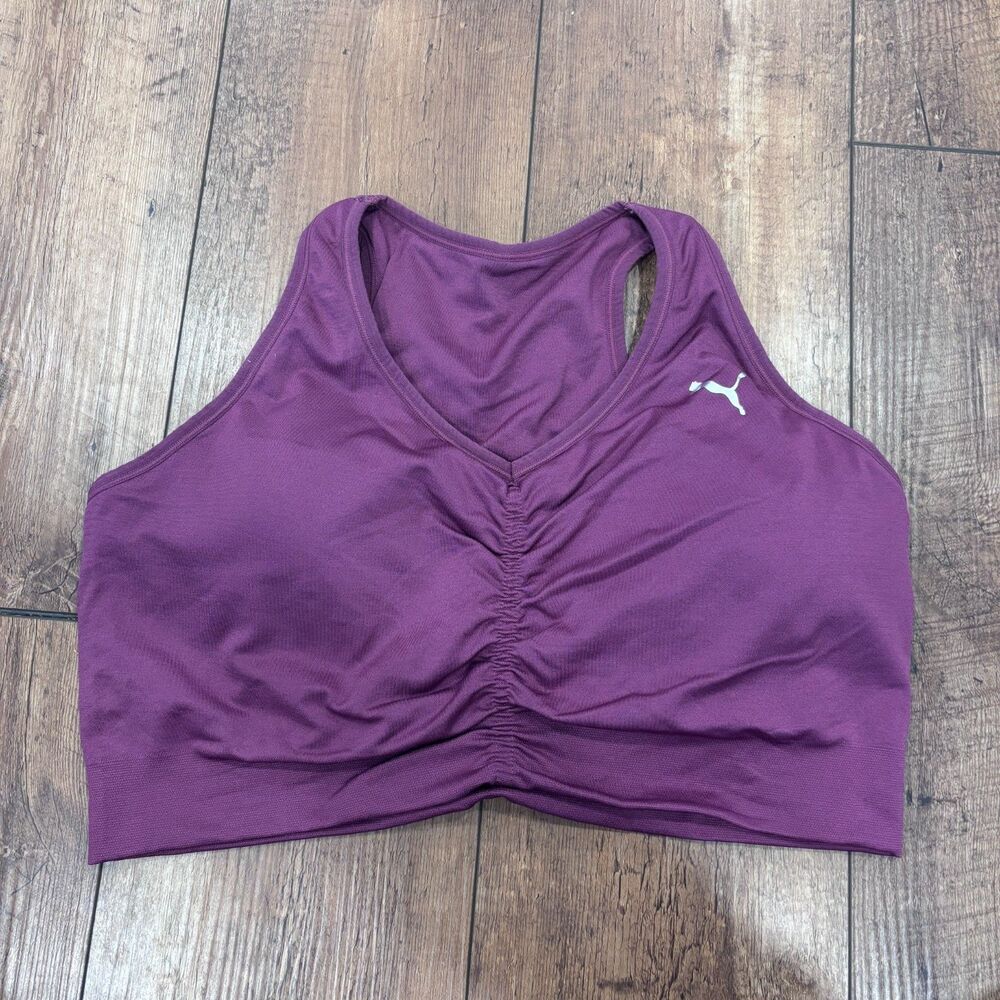 Puma Womens Size 1X Ruched Purple Sports Bra Padded Athletic Running Gym Workout - Picture 2 of 7